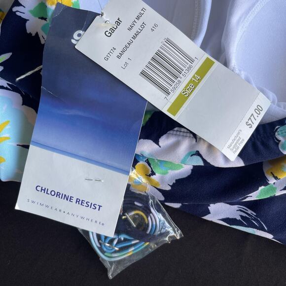 Gabar Swimsuit Womens 14 Navy Multi Floral Bandeau Chlorine Resist One Piece NWT - Picture 8 of 11